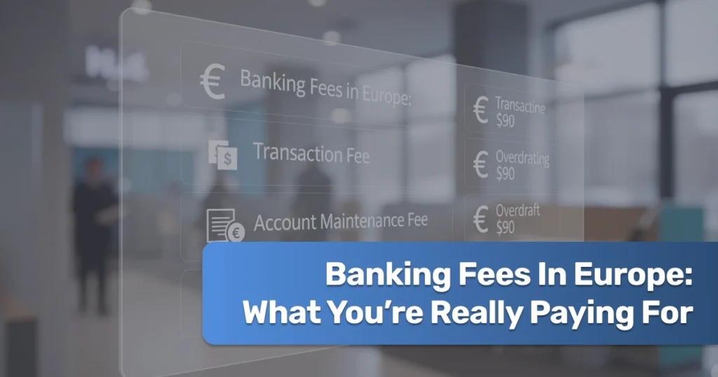 Illustration of banking fees in Europe with euro symbols and service charges