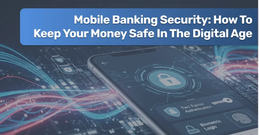 User securing mobile banking app with biometric authentication