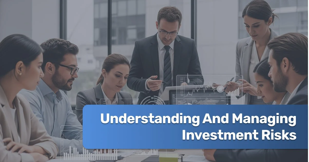 Illustration of financial risks with charts and shield icon representing investment protection