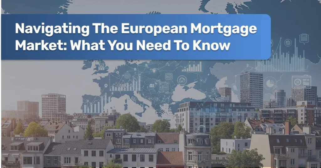 Illustration of a house and euro coins representing the European mortgage market