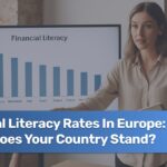 Group of diverse Europeans learning about financial concepts with charts and digital devices.