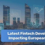 Modern digital interface with financial icons over a map of Europe, representing fintech developments in banking