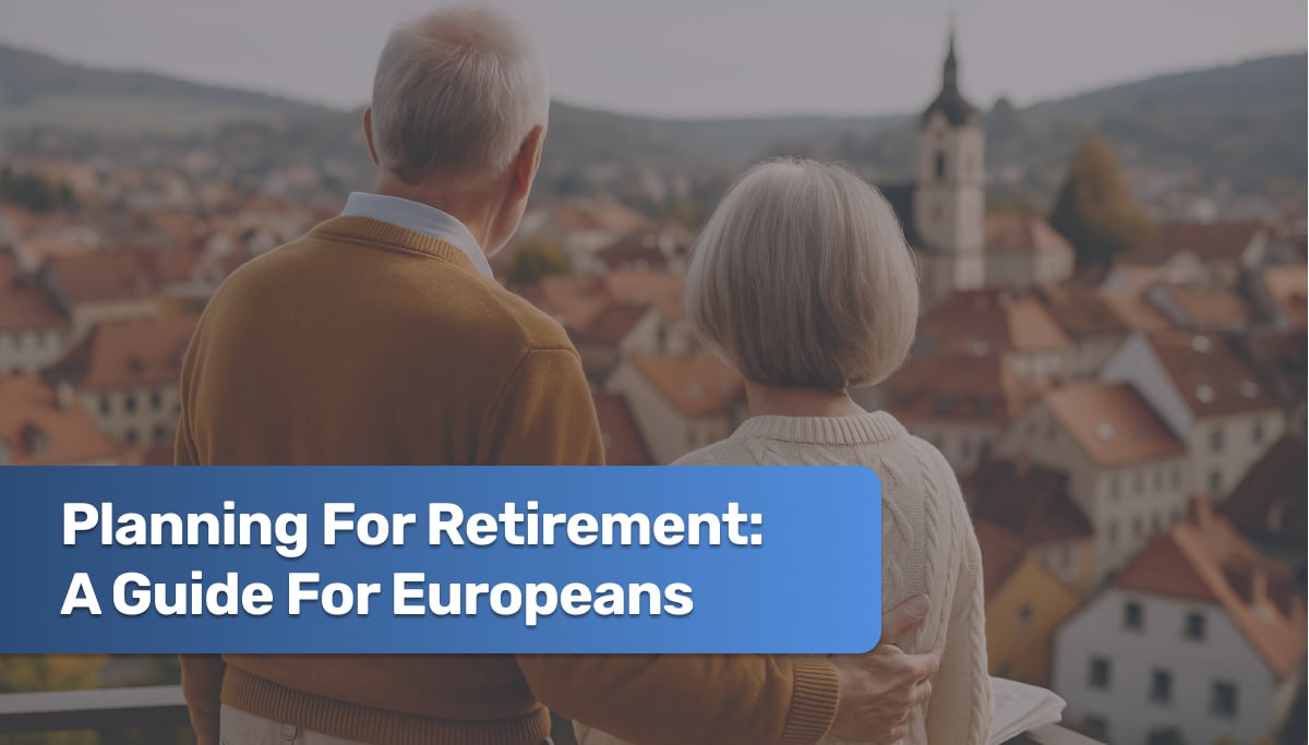 Senior couple planning retirement in Europe with financial documents
