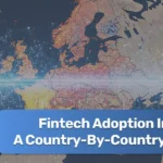 Digital financial technology icons over a map of Europe representing fintech adoption