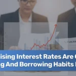 Rising interest rate graph beside euro coins and a piggy bank, illustrating changing financial behavior in Europe