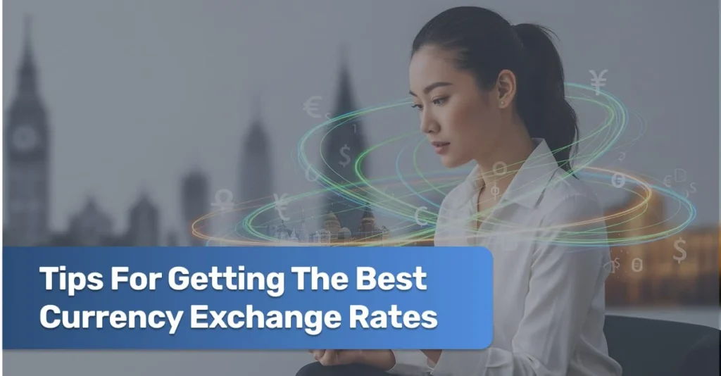 Currency symbols and exchange rate chart representing international money exchange